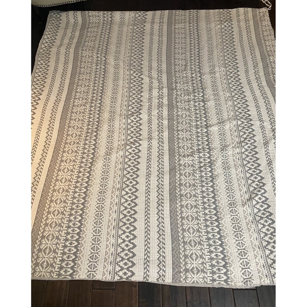 Pottery Barn Fair Isle Jacquard King Duvet Gray Taupe Neutrals Multi Patterned